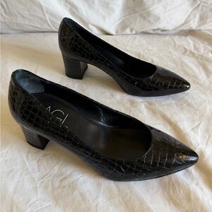AGL Black Croc-Patterned Heels
